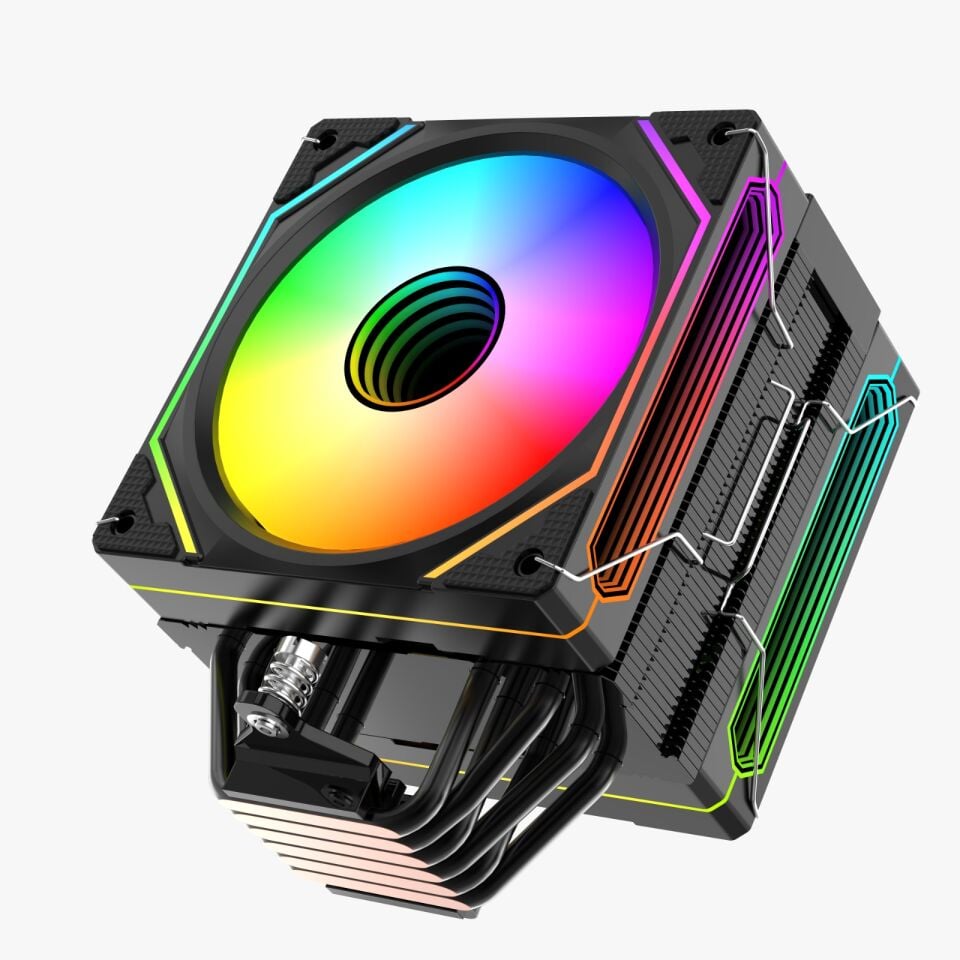 DARYUN DY-500X Isı Göstergeli Ful Argb 2x Fan 6 Bakır Borulu Kule Tipi Hava Soğutucu İşlemci Fanı Siyah