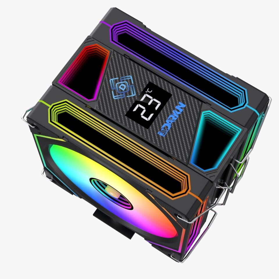 DARYUN DY-500X Isı Göstergeli Ful Argb 2x Fan 6 Bakır Borulu Kule Tipi Hava Soğutucu İşlemci Fanı Siyah