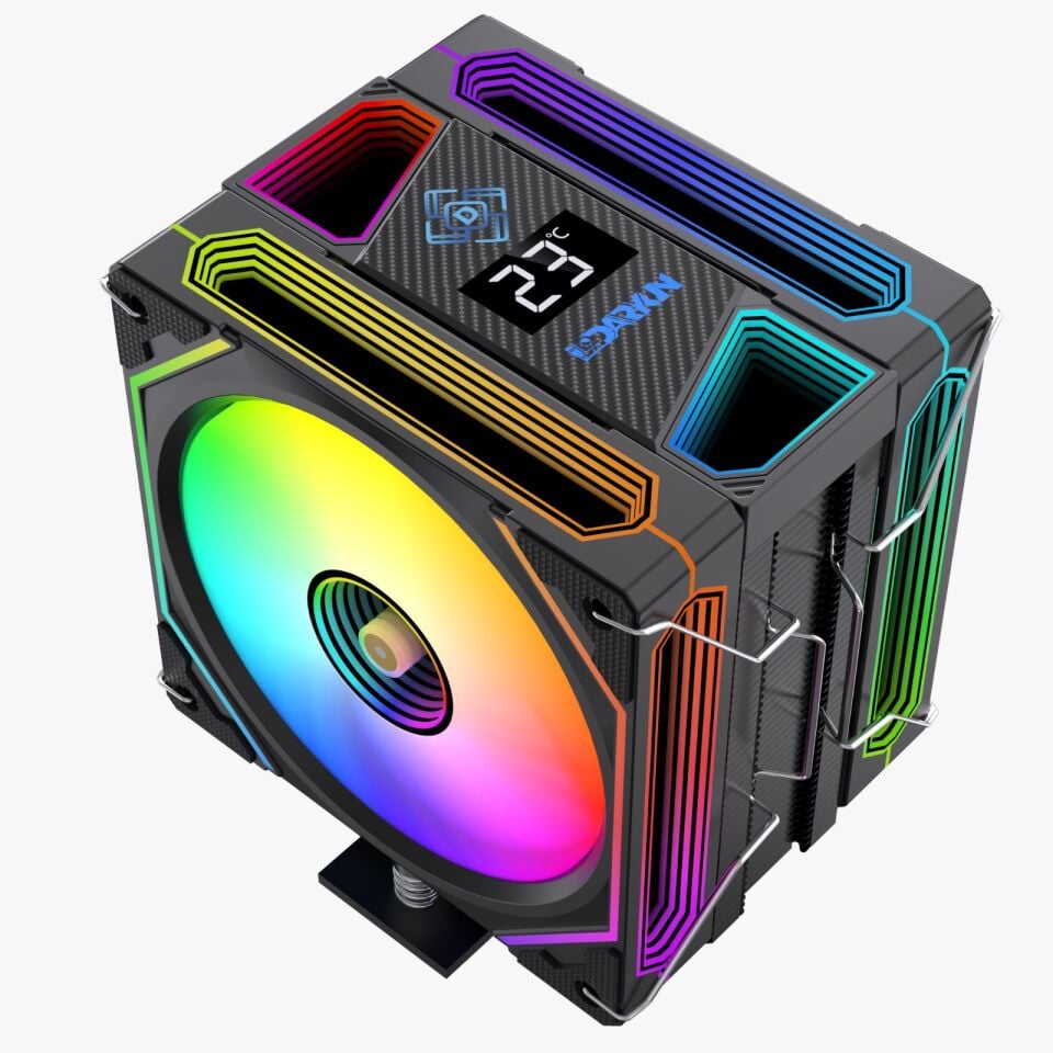 DARYUN DY-500X Isı Göstergeli Ful Argb 2x Fan 6 Bakır Borulu Kule Tipi Hava Soğutucu İşlemci Fanı Siyah