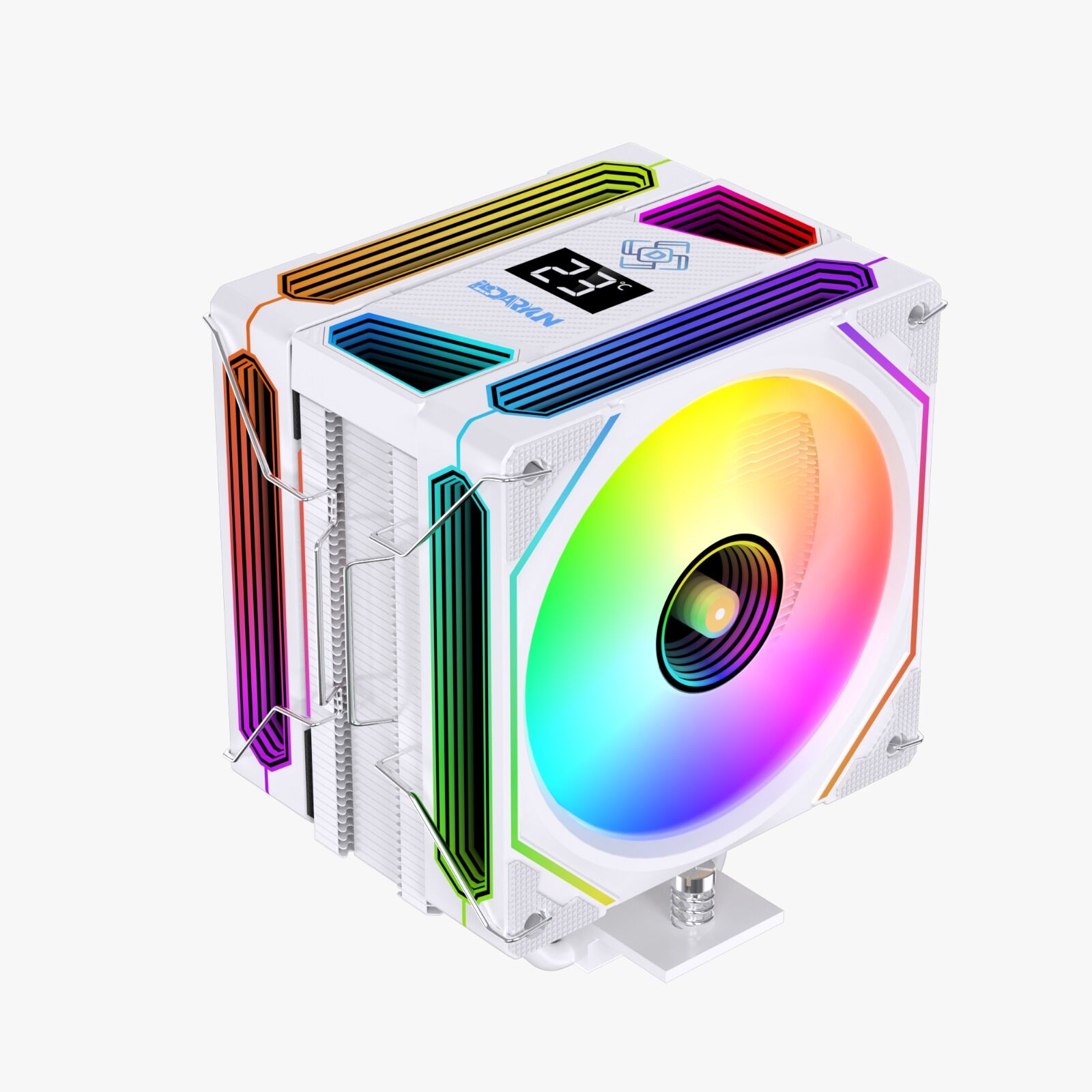 DARYUN DY-500X Beyaz ISI Göstergeli Ful Argb 2x Fan 6 Bakır Borulu Kule Tipi Hava Soğutucu İşlemci Fanı