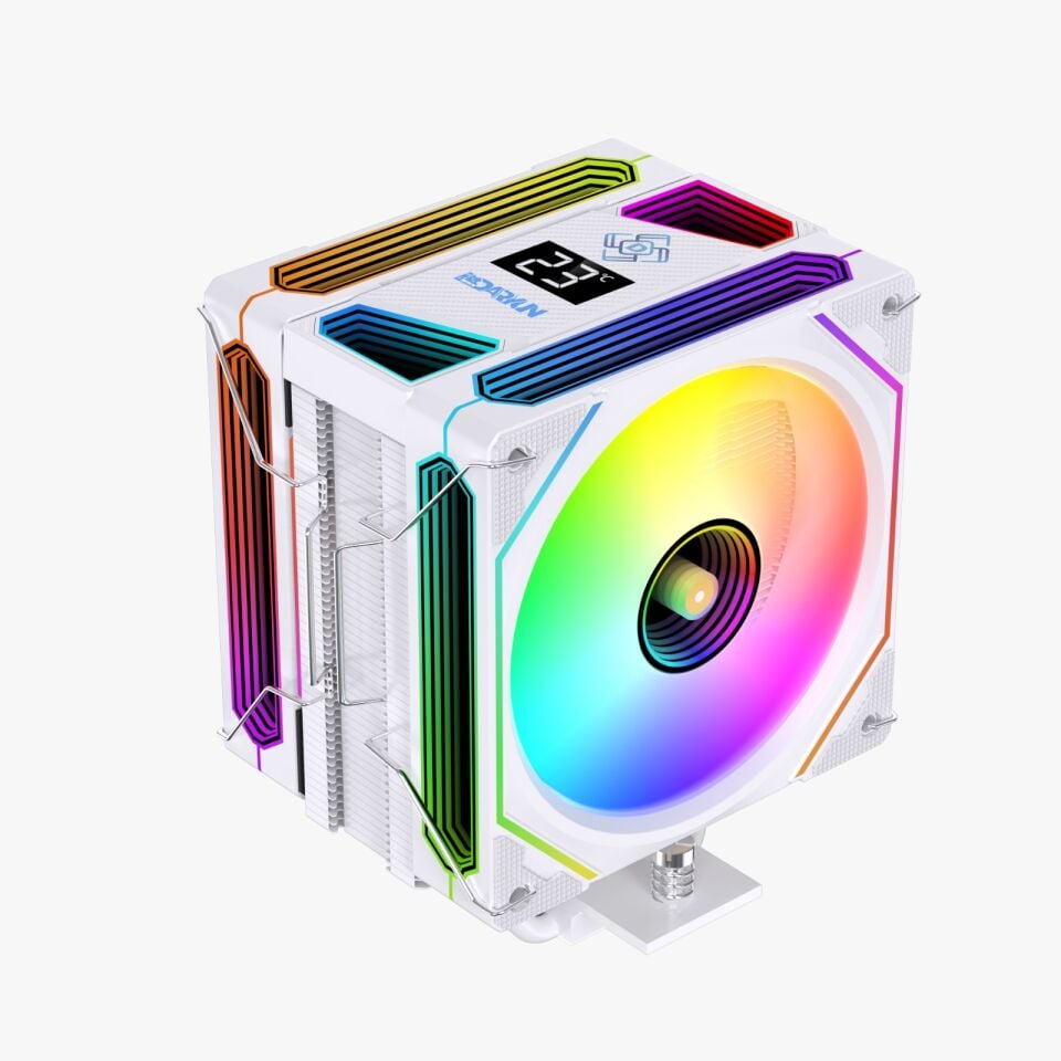 DARYUN DY-500X Beyaz ISI Göstergeli Ful Argb 2x Fan 6 Bakır Borulu Kule Tipi Hava Soğutucu İşlemci Fanı