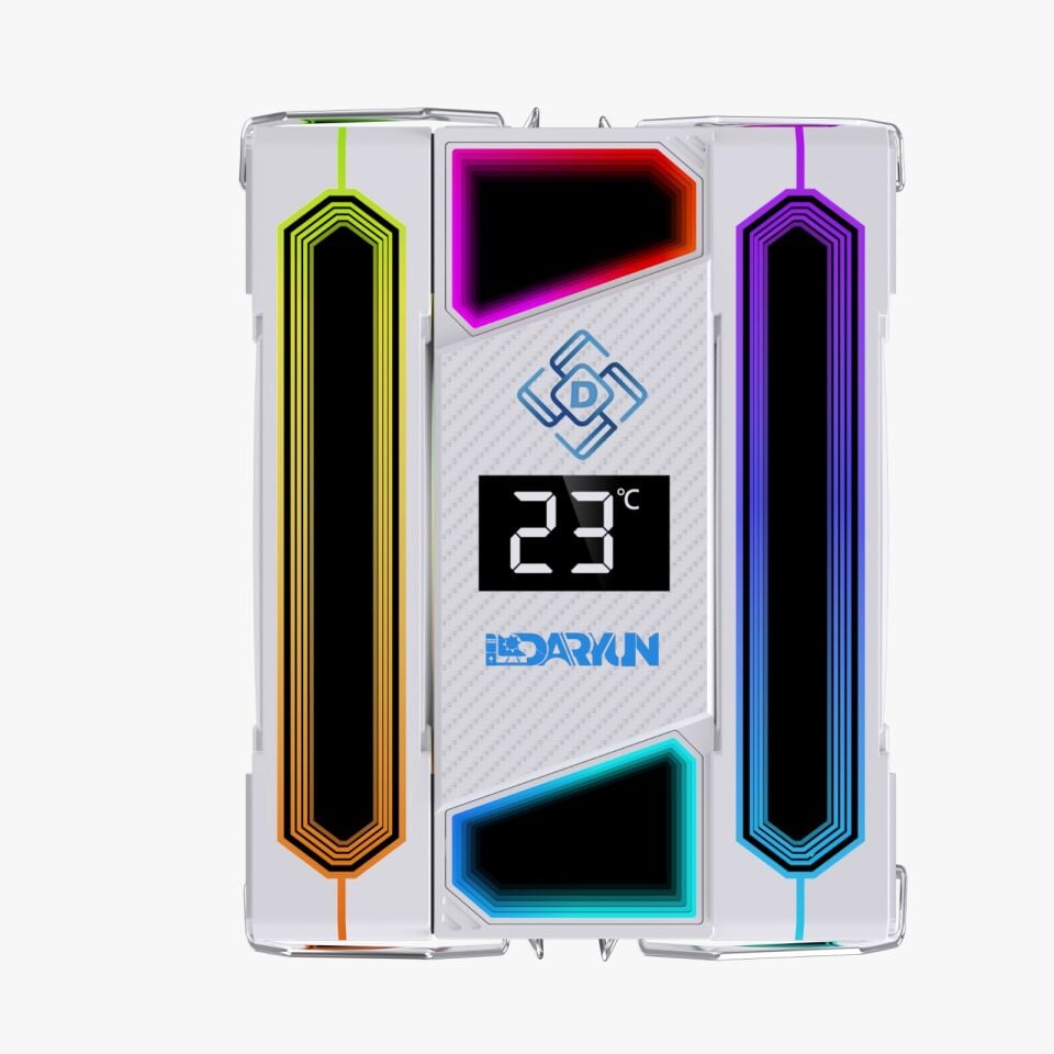 DARYUN DY-500X Beyaz ISI Göstergeli Ful Argb 2x Fan 6 Bakır Borulu Kule Tipi Hava Soğutucu İşlemci Fanı