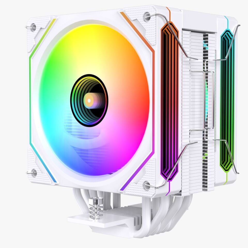 DARYUN DY-500X Beyaz ISI Göstergeli Ful Argb 2x Fan 6 Bakır Borulu Kule Tipi Hava Soğutucu İşlemci Fanı