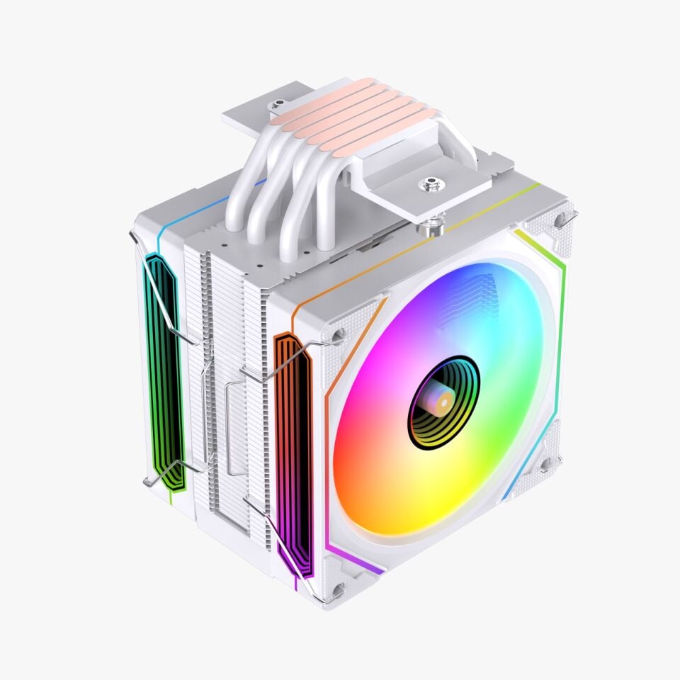 DARYUN DY-500X Beyaz ISI Göstergeli Ful Argb 2x Fan 6 Bakır Borulu Kule Tipi Hava Soğutucu İşlemci Fanı